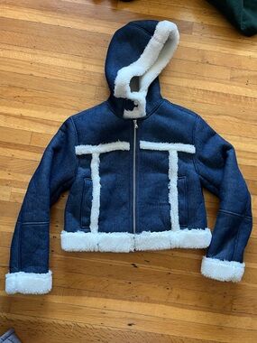 Urban Outfitters NWT denim Faux Shearling Hooded Jacket urban cowgirl streetwear
